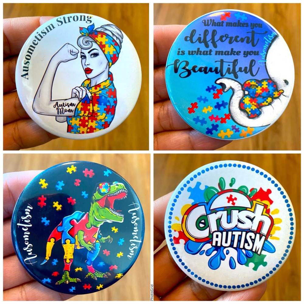 Round Autism Awareness Button Pins 4 Piece Bundle Size 2.25